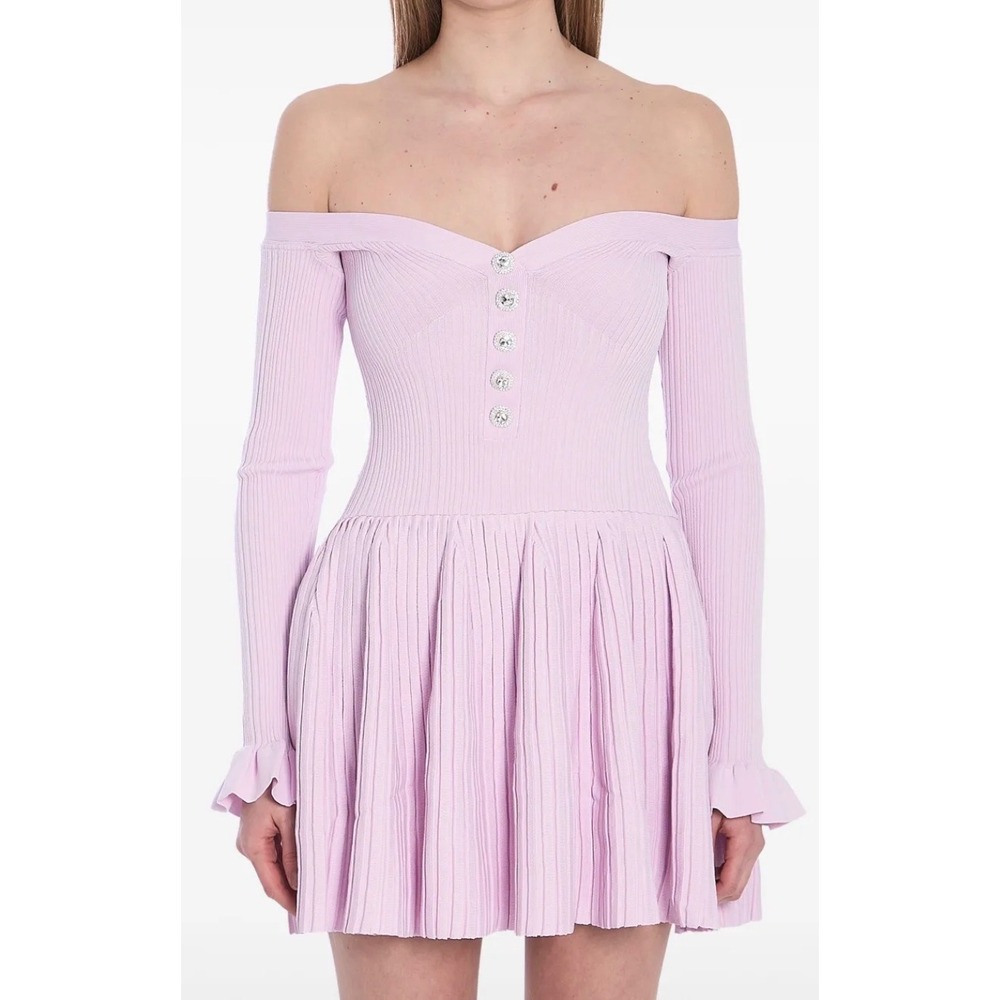 SELF-PORTRAIT Pink Ribbed Mini Dress Size XL New Missing Buttons